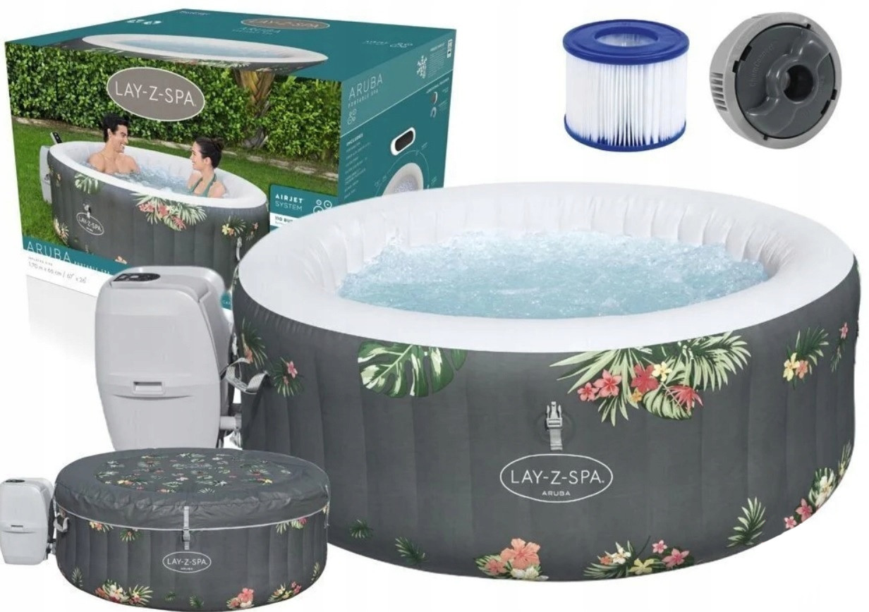 Надувний джакузі Aruba Lay-Z-Spa™ Bestway 60061 (170х66 см) з нагрівачем 220В, бульбашковий масаж, фото 1