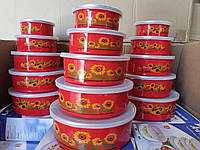 Набор эмалированных судочков с крышкой Красные 5шт Многоразовые пищевые контейнеры