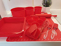 Набор силиконовых форм для випечки пасок, кексов, пирога 16 в 1 красные