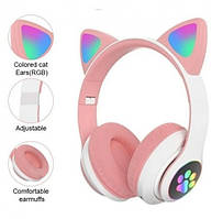 Беспроводные детские Bluetooth наушники с кошачьими ушками и цветной подсветкой Cat VZV-23M (Розовые) «H-s»