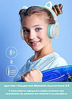 Бездротові дитячі навушники із вушками Picun Lucky Cat С03 Mint Green