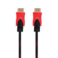 Кабель HDMI- HDMI 1.4V 1.5m (Тканинний провід) Колір Чорно-Красний