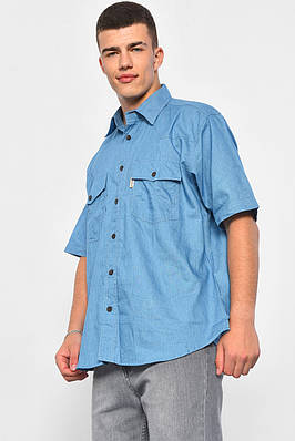 Сорочка чоловіча батальна джинсова блакитного кольору 175201T Безкоштовна доставка
