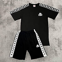 Спортивный летний костюм KAPPA BLACK LAMPASS черный | Комплект футболка + шорты на лето