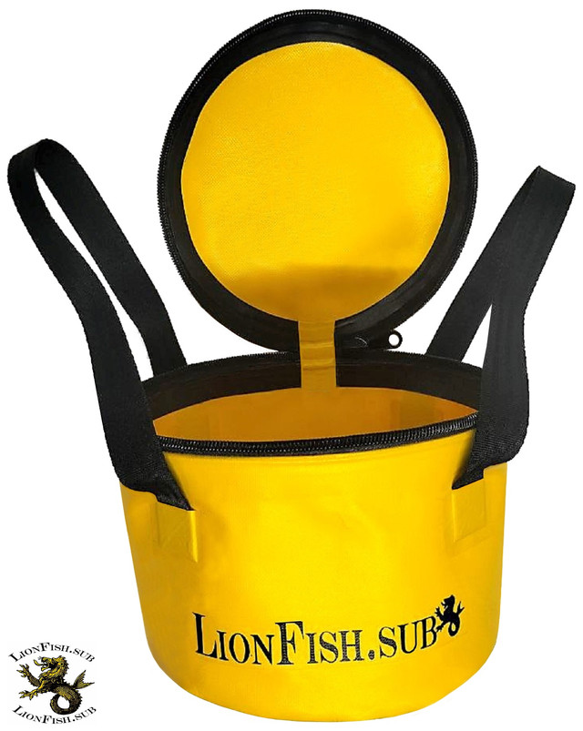 Складное Ведро для Рыбалки LionFish.sub 8л с Крышкой, 2 ручки, Жёлтое, Сумка для Трофейной Рыбы ПВХ