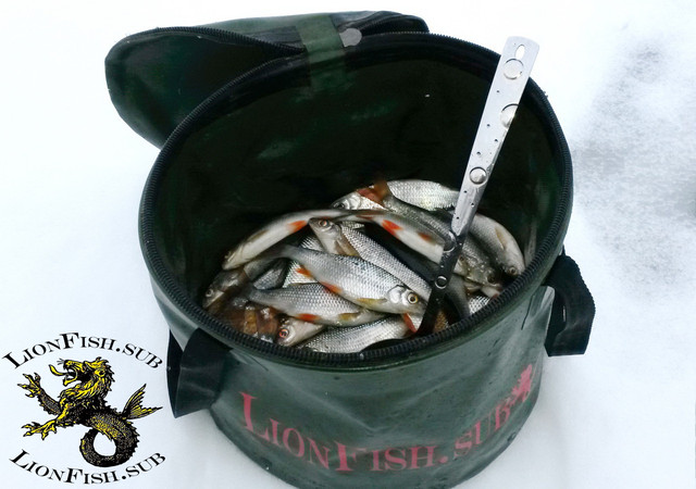 Складное Ведро для Рыбалки LionFish.sub 8л с Крышкой, 2 ручки, Жёлтое, Сумка для Трофейной Рыбы ПВХ