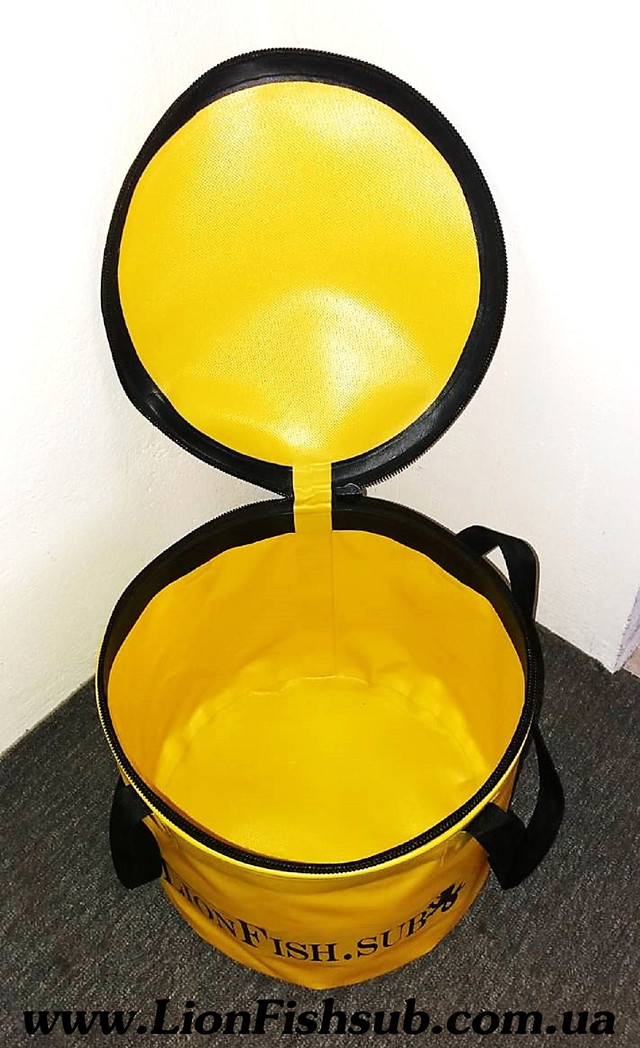 Складное Ведро для Рыбалки LionFish.sub 8л с Крышкой, 2 ручки, Жёлтое, Сумка для Трофейной Рыбы ПВХ
