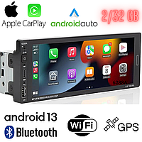 1din Автомагнітола, магнітола автомобільна 6288A, Android 13, 2/32Gb, GPS, WiFi, Bluetooth, CarPlay AndroidAuto