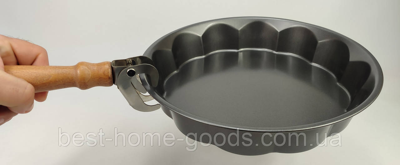 Затискач-тримач для гарячого посуду з дерев'яною ручкою — універсальний чапельник з нержавіючої сталі, фото 1