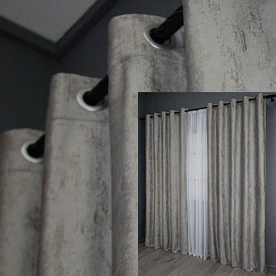 Комплект (2шт. 1,5х2,7м.) штор на люверсах із тканини оксамит (бархат) "Афіна". Колір сіро-бежевий. Код 1322ш 37-0081