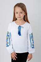 Вышиванка для девочек с длинным рукавом 116, белый-синий