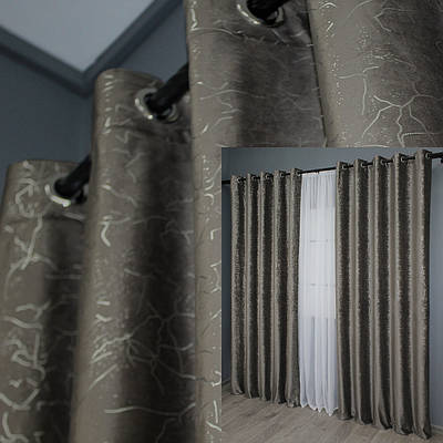 Комплект (2шт. 1,5х2,7м.) штор на люверсах із тканини оксамит (бархат) "Афіна". Колір какао. Код 1316ш 37-0084