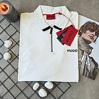 Стильная мужская футболка с воротником белая Мужское поло Hugo Boss Lux Advert Стильна чоловіча футболка з