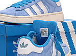 Жіночі кросівки Adidas Campus 80s весна-осінь замшеві повсякденні (блакитні). Живе фото. Адідас кампус, фото 3