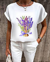 Женская белая летняя блуза с рисунком