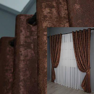 Комплект (2шт. 1,5х2,5м.) штор на люверсах, жакард "Sultan YL". Колір коричнево-бордовий. Код 1204ш 37-0063