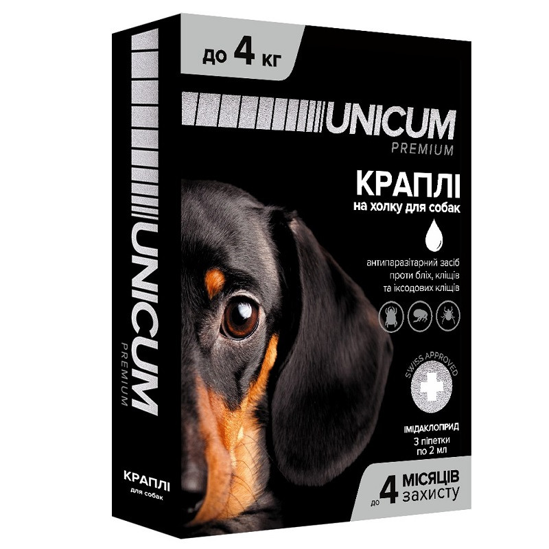 Краплі від бліх і кліщів на холку Унікум преміум Unicum premium для собак до 4 кг No3, фото 1