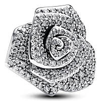Велика Намистина Пандора "Блискуча троянда", Срібний Шарм Pandora 925 проба Бусина на браслет з камінцями