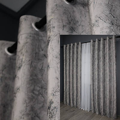 Комплект (2шт. 1,5х2,5м.) штор на люверсах із тканини оксамит (бархат) "Афіна". Колір світло-сірий. Код 1313ш 37-0087