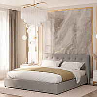 Сучасне двоспальне світло-сіре ліжко з м'яким узголів'ям велюр 160х200 у спальню Еліо Шик-Галичина