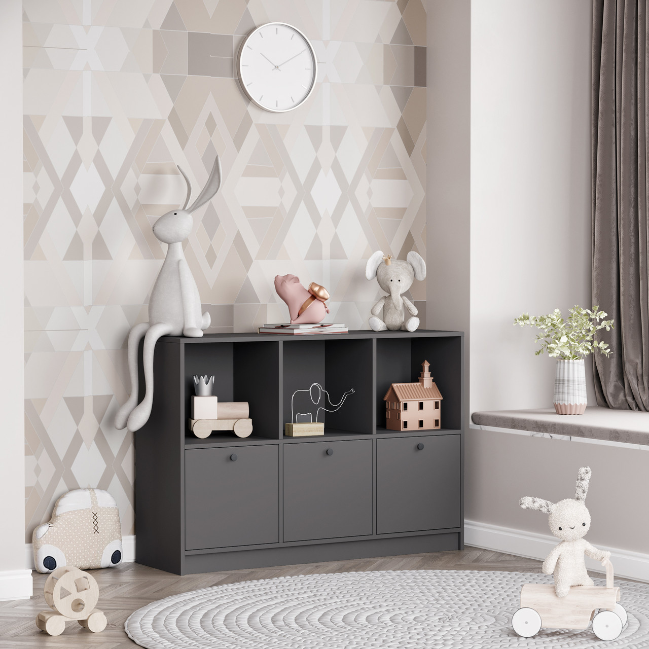 Стелаж дитячий з шухлядами 868х1204х352 мм Антрацит, фото 1