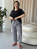 Піжами жіночі великих розмірів 2xl-4xl, набір піжами великого розміру, Батальна леопардова піжама