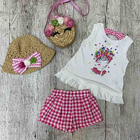 Комплект на девочку : футболка, шорты, шляпа и сомочька Mayoral (Майорал) розового оттенка