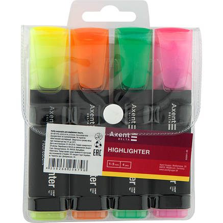 Маркер Highlighter D2501, 1-5 мм клиноп., набір з 4-х кол., фото 3