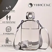 Плоская, квадратная, многоразовая бутылка для воды 750 мл с ремешком. Для спорта и отдыха