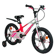 Детский велосипед с дополнительными колесами 6-8 лет 18 дюймов Corso Elite Розовый с белым