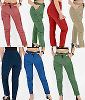 Брюки женские яркие летние стрейч коттон с накладными карманами Венгрия штаны карго M,L,XL,2XL,3XL Микс цветов