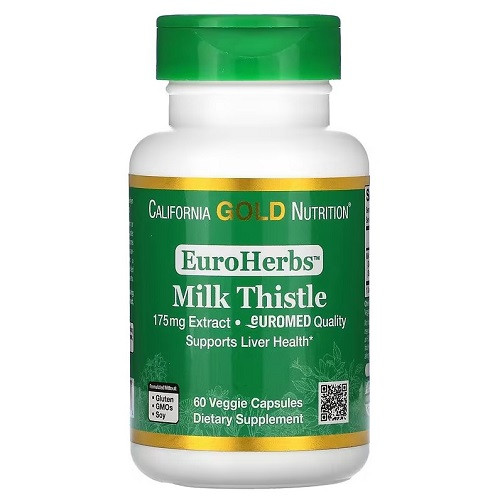 Вітаміни Сілімарин California Gold Nutrition EuroHerbs Milk Thistle (60 капсул.)