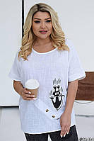 Лляна жіноча футболка  вільного крою Тканина натуральний льон жатка Розмір 46-48,50-52,54-56,58-60