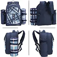 Пикниковый набор кемпинг на 4 персоны синий Рюкзаки для походов (Дорожные сумки кемпинг) Дорожный набор посуды