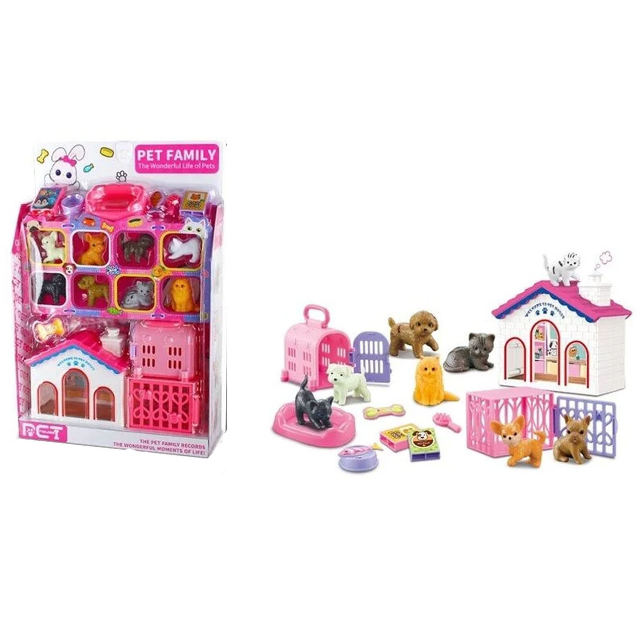 Набір ігровий домашніх вихованців (4 фігурки собачки, 4 фігурки котика, аксесуари, будиночок) 136-9 A, фото 1