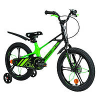 Детский велосипед с дополнительными колесами 6-8 лет 18 дюймов Corso Elite Зеленый