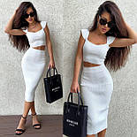 Костюм машинного в'язання рубчик топ і спідниця міді з розрізом, фото 2