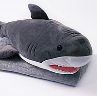 Мягкая игрушка подушка плед акула плюшевая 70 см серая