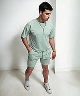 Летний комплект мужской футболка и шорты стильный модный молодежный удобный легкий комплект оверсайз на парня