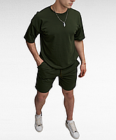 Летний комплект хаки мужской футболка с шортами оверсайз стильный модный молодежный удобный легкий комплект