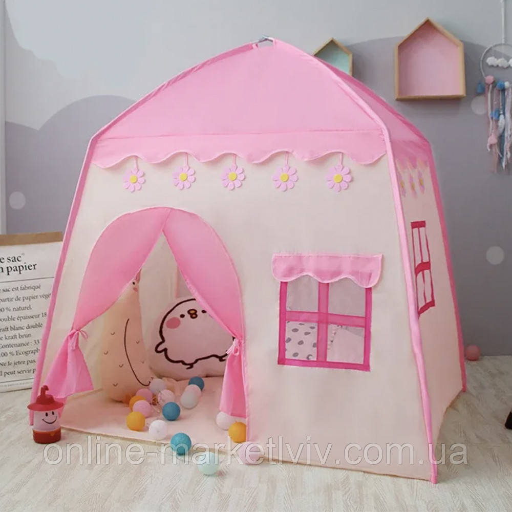 Дитячий ігровий намет у вигляді будиночка, 130х130х100 см, Рожевий / Дитячий будиночок намет / Намет для дітей, фото 1