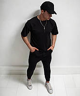 Летний мужской спортивный костюм футболка и штаны черные однотонный комплект для мужчин парней модный стильный
