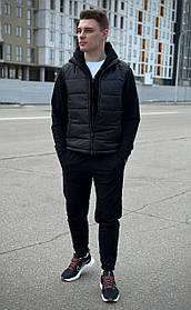 Комплект спортивний костюм жилетка чорний базовий кофта на змійці + штани/ костюм чорного кольору + безрукавка