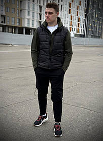 Комплект спортивний костюм жилетка чорний хакі базовий кофта + штани/ костюм чорного хакі кольору + безрукавка