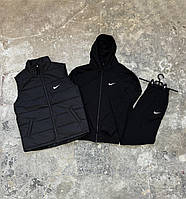 Комплект спортивный костюм жилетка Nike черный кофта + штаны / костюм Найк черного цвета + безрукавка