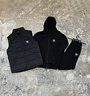 Комплект спортивный костюм жилетка Adidas черный кофта + штаны / костюм Адидас черного цвета + безрукавка