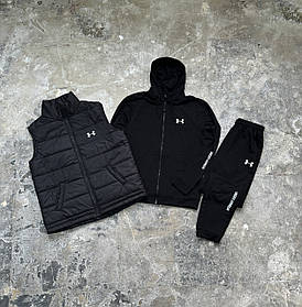 Комплект спортивний костюм жилетка Under Armour чорний кофта + штани/ костюм Андер чорного кольору + безрукавка