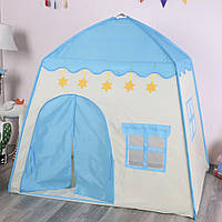 Детская игровая палатка в виде домика, 130х130х100 см, Синяя / Детский домик палатка / Палатка для детей