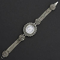 Женские часы овальные 30 мм кварцевые бижутерный сплав в серебристом цвете с серыми кристаллами длина 19 см