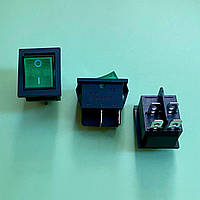 Переключатель клавишный 28.5 х 22 мм, 250V 15A, цвет клавиши - зелёный